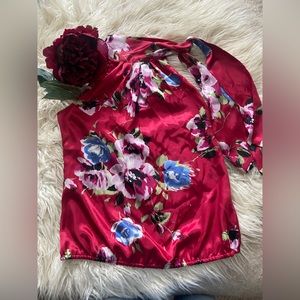 Allison Taylor Sleeveless Floral Tie Neck Blouse